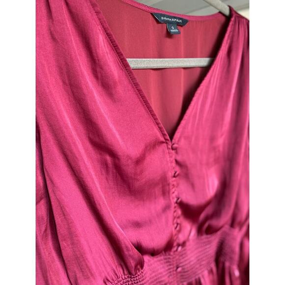 Banana Republic Satin Peplum Blouse Smocked Romantic Boho Summer Spring - Picture 8 of 12